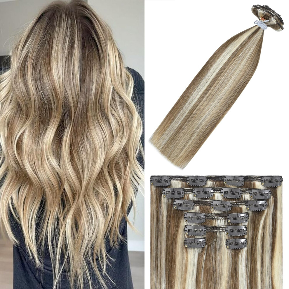 Windtouch Unisex Silver Clip In Hair Extensions Real Human Hair Balayage Ash Blonde To Platinum Blonde Highlights Clip In Human Hair Extensions 16Inch 120 Gram 7Pcs
