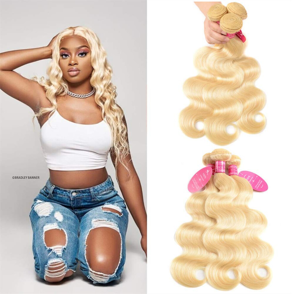 Yisea Unisex Brazilian 613 Body Wave 3 Bundles 300G 12A Unprocessed Virgin Hair 100% Human Hair 613 Body Wave Bundles Body Weave Raw Hair 613 Color Mixed Len