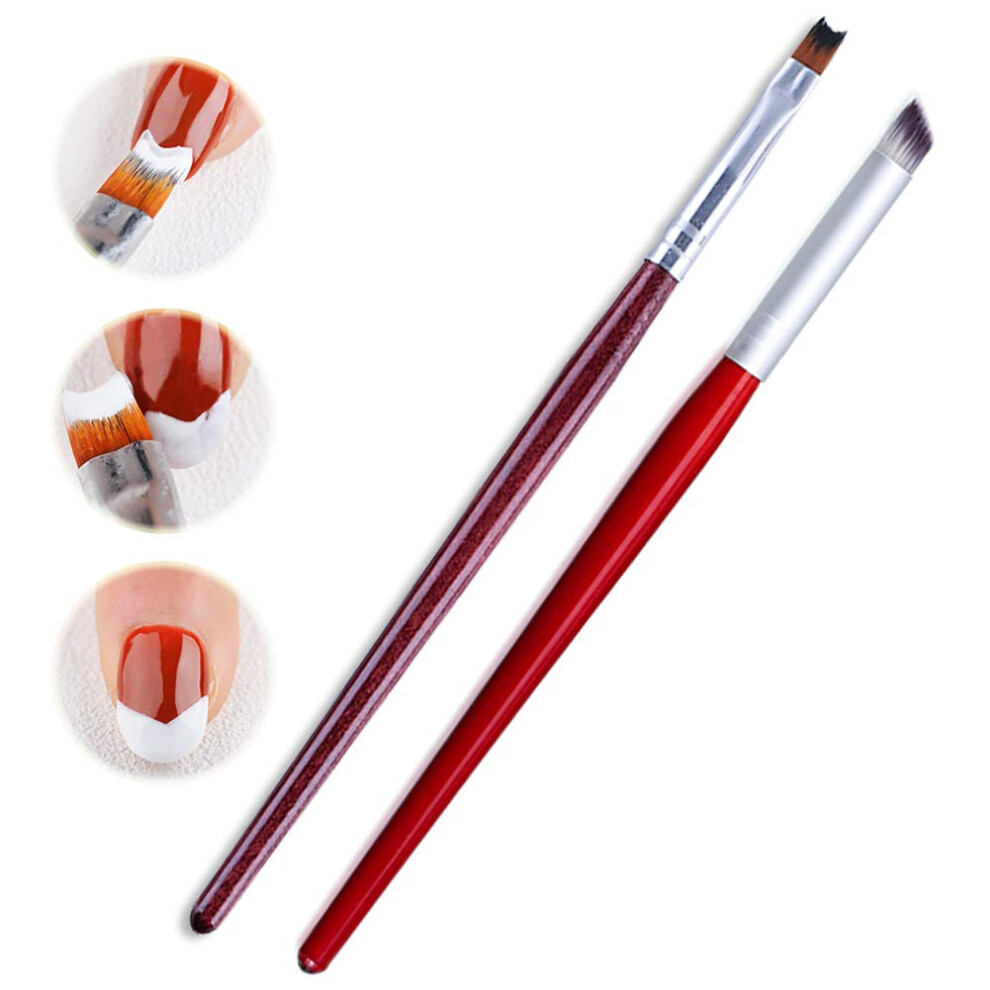 ?Ta???? Danneasy 2Pcs Acrylic Wooden Nail Brush Set French Uv Gel Nail Ombre Brush Flower Petal Drawing Pen Manicure Diy Tools