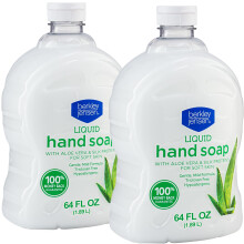 Berkley Jensen Hand Soap Refills Liquid Soothing Aloe Vera Moisturizing Refill 64 Fl Oz (Pack of 2) Silk Proteind Soft Soap for Soft Skin