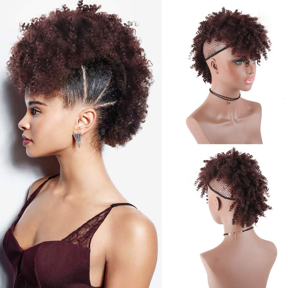 Aisaide Unisex Not,Specified High Puff Afro Ponytail Drawstring Short Curly Ponytail Extension Mohawk Kinky Synthetic Hair Bun With Bangs Wrap Updo Clip In Hair Extensions