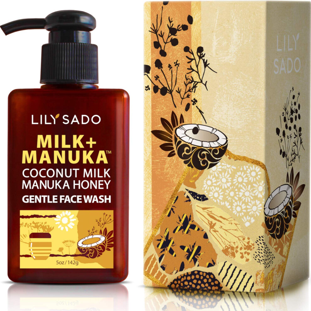 Lily Sado Milk+Manuka Coconut Milk & Manuka Honey Gentle Gel Face Cleanser - Natural Cruelty-Free Facial Wash Cleanses Balances Soothes & Hydrates