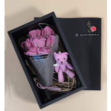 Abbie Home Rose Bouquet 7 Duftseifenblumen Geschenkbox mit niedlichem Teddy für sie