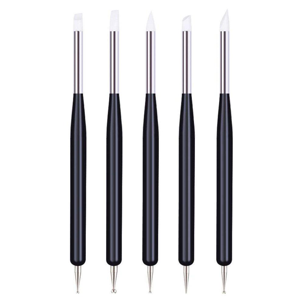 Lot de 5 pinceaux    ongles en silicone pour nail art, double t  te, pour sculpture, modelage, peinture, dessin, bricolage (noir)