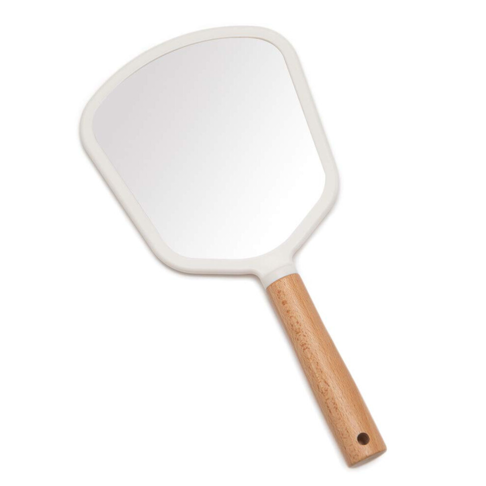 Yeake Hand Held Mirror With Handle For Makeup Small Cute Wood Hand Mirror For Shaving With Hole Hanging Single-Sided Portable Travel Vanity Mirror For