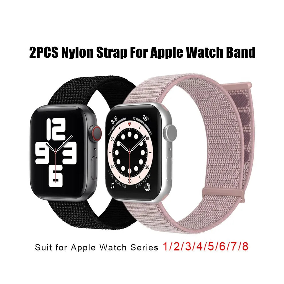 (1Black And 1Pink, 42Mm 44Mm 45Mm 49Mm) 2Pcs Nylon Strap For Apple Watch Iwatch Series 5764653802507