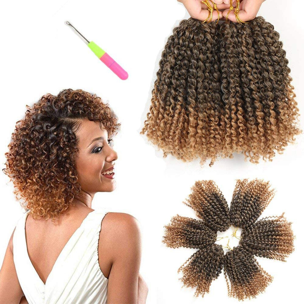 Coocoojoo Unisex Black 8 Inch Short Passion Twist Hair 3 Bundles Kinky Curly Crochet Hair For Women Curly Braiding Hair Crochet Braids Hair (3Bundles8inch 1B/27#)