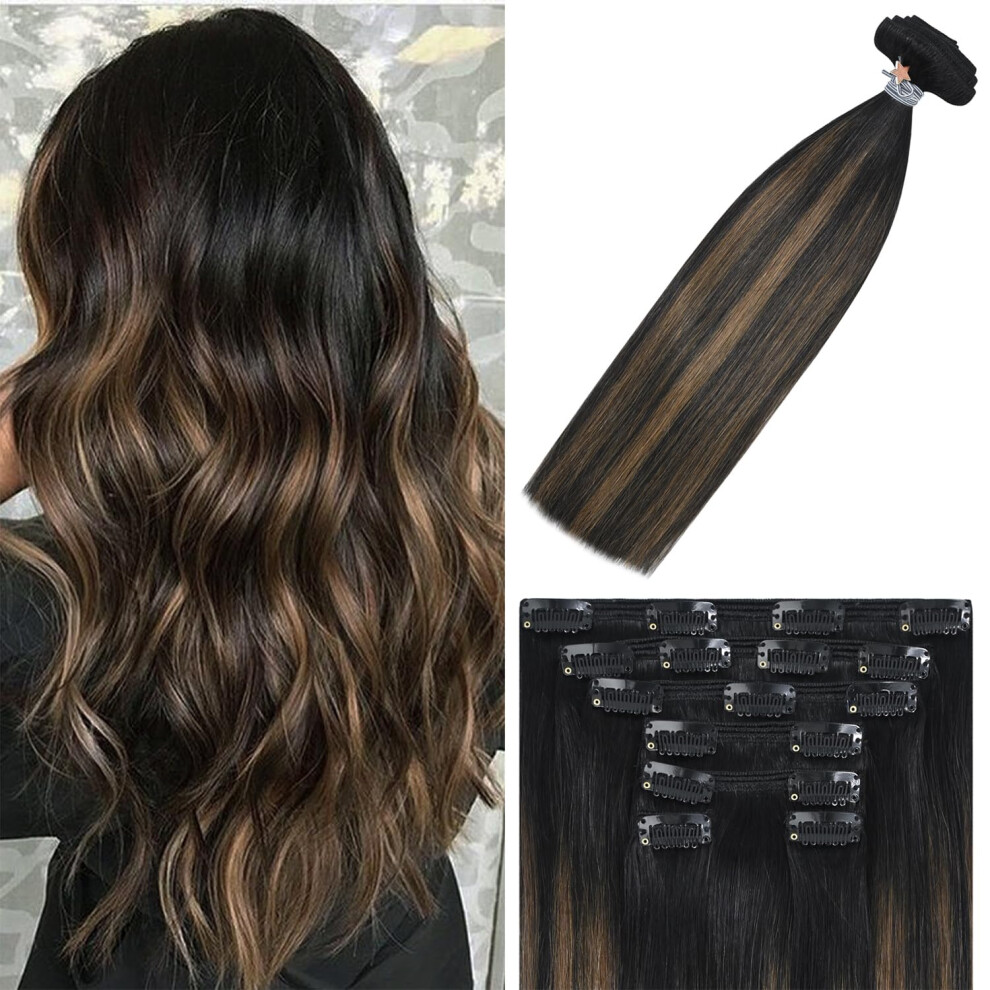 Windtouch Unisex Black,Brown Clip In Hair Extensions Real Human Hair 20Inch 120G 7Pcs #1Bt6p1b Ombre Natural Black To Chestnut Brown Balayage Hair Extensions Clip Ins Fo