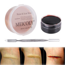 Meicoly 3pcs SFX specialeffekter Makeup Kit Scar Wax Fake Scar Modelling Wax for Fake Scar and Wound with Spatel (1,67 oz) Fake Blood Scab Coagul
