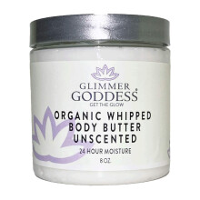 GLIMMER GODDESS Bio-Krperbutter  parfmfrei, vegan, 24-Stunden-Feuchtigkeitszufuhr, reduziert Dehnungsstreifen bei Ekzemen und allen Hauttypen, bab