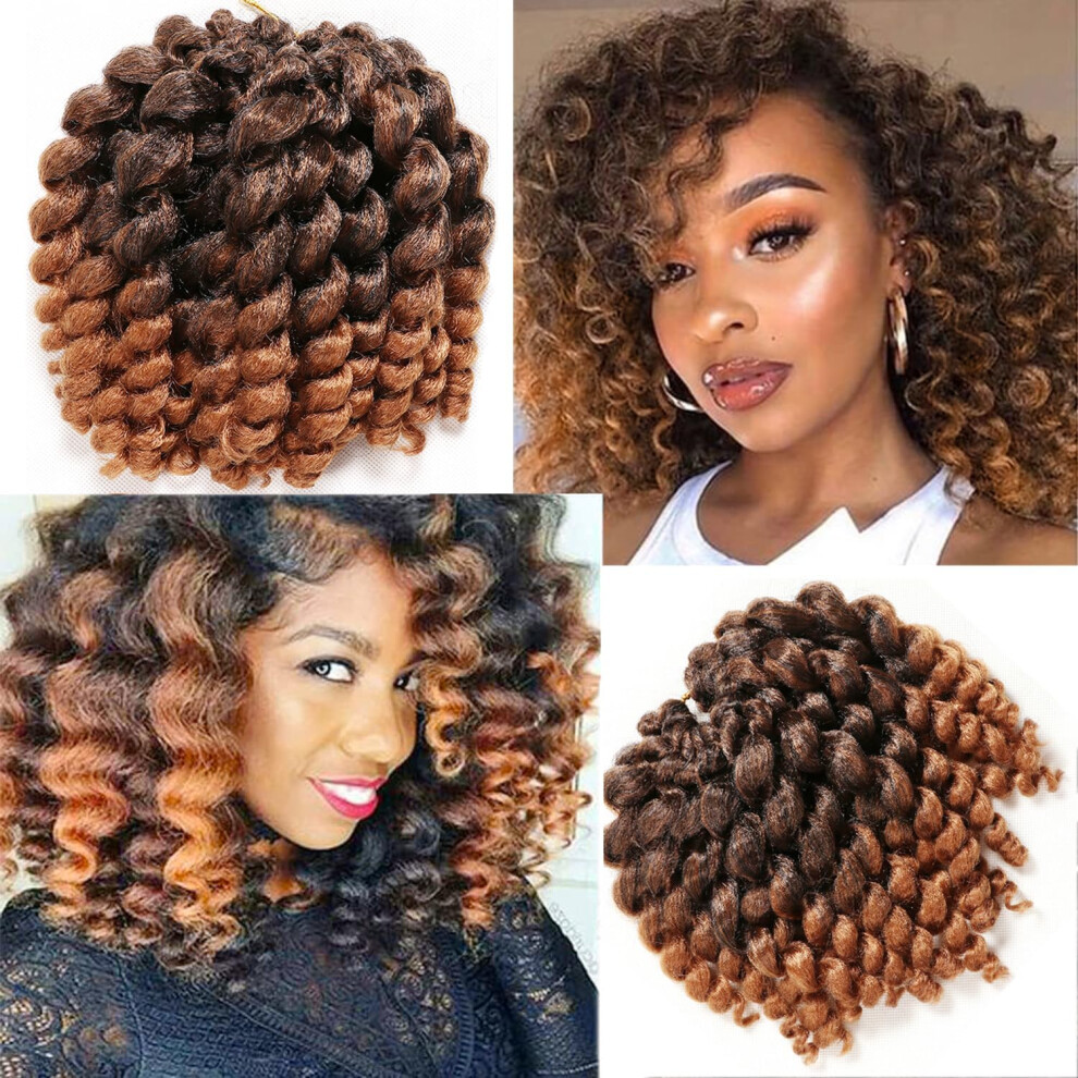 Kenkenten Unisex Black Jamaican Bounce Crochet Hair-4 Packs Deal 8 Inch 22Roots Jumpy Wand Curl Crochet Hair Curly Crochet Hair For Women (8 Inch 4 Packs T1b-30#)