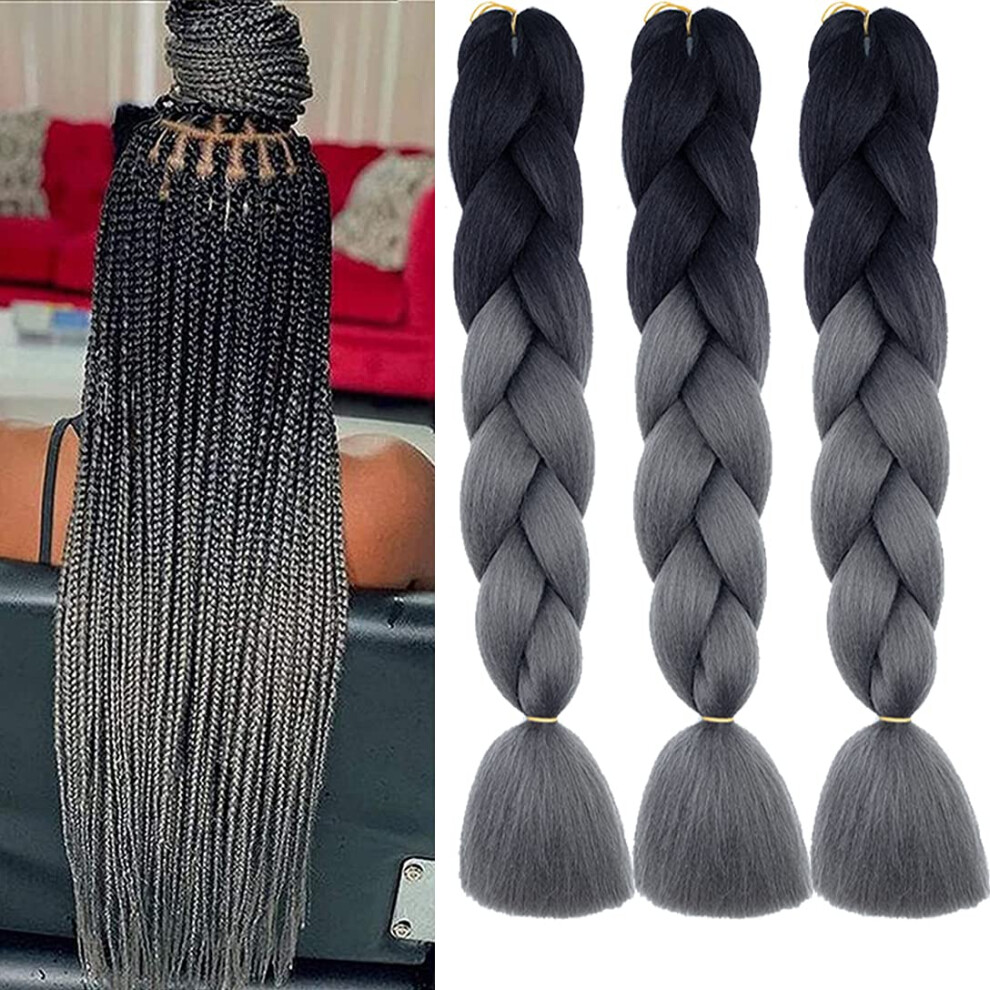 Shuohan 6 Packs Ombre Jumbo Braiding Hair Extensions 24 Inch High Temperature Synthetic Fiber Hair Extensions For Box Braids Braiding Hair (Black To D