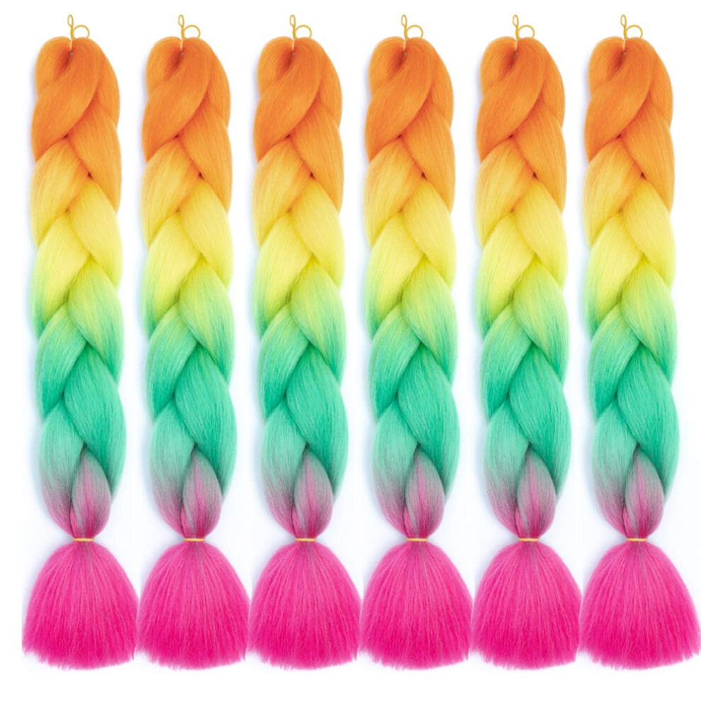 Shuohan 6 Packs Ombre Jumbo Braiding Hair Extensions 24 Inch High Temperature Synthetic Fiber Hair Extensions For Box Braids Braiding Hair (Orange To