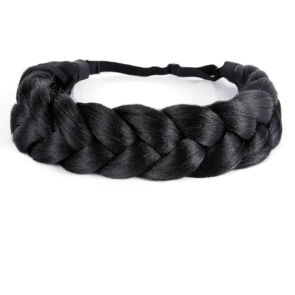Toecwegr Hair Braided Headband Classic Chunky Wide Thick Plaited Braids Elastic Stretch Syntheti Buckling Hairpiece Braid Headband