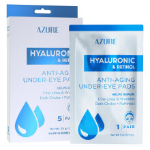 AZURE Hyaluronic & Retinol Anti Aging Under Eye Pads- Moisturizing & Rejuvenating Eye Mask Patches - Reduces Fine Lines Wrinkles Dark Circles &