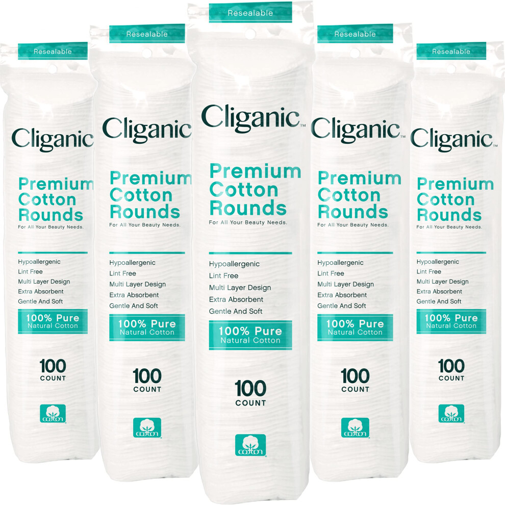 Cliganic Premium Cotton Round Per Viso (500 Punti) | Tamponi Struccanti, Ipoallergenici, Senza Pelucchi, 100% Puro Cotone-image