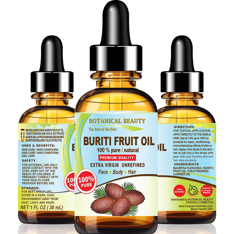 Botanisk Skã¸Nhed Brazilian Buriti Fruit Oil 100% Pure Natural Virgin Unrefined Cold Pressed Carrier Oil Undiluted 1 Fl.oz-30 Ml For Face Body Hair Lip Nails By Bot
