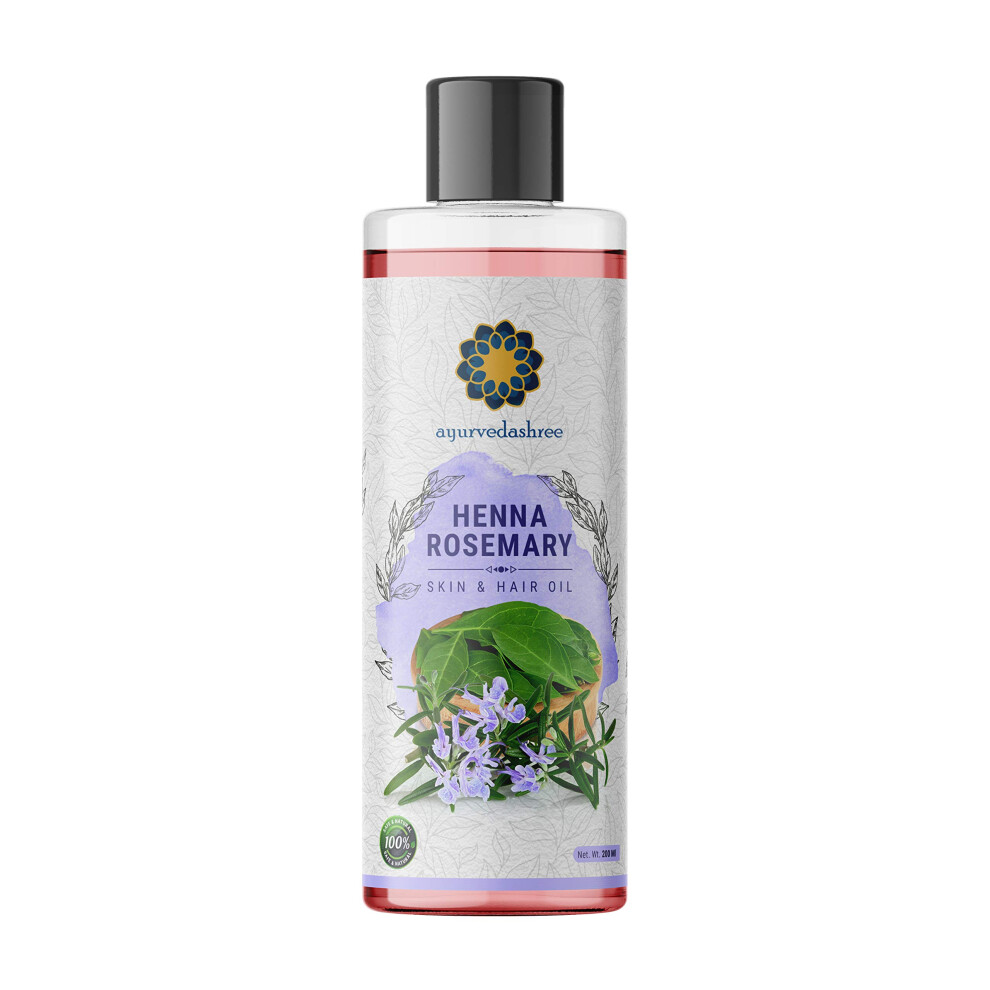 Ayurvedashree Henna Rosemary Hair Oil 200 Ml 6.76 Fl Oz With Neem Shikakai Bhringraj Amla Brahmi Sesame Olive & Sunflower Oils