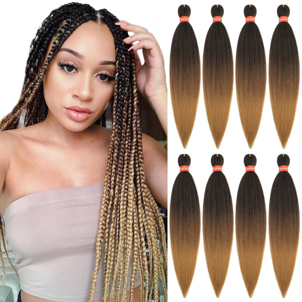 Dan Ning Unisex Ombre Pre-Stretched Braiding Hair Silky Braid Hair Extensions Crochet Twist Hair Braids Yaki Texture Braiding Hair Pre Stretched(30''-Pack Of 8 1B
