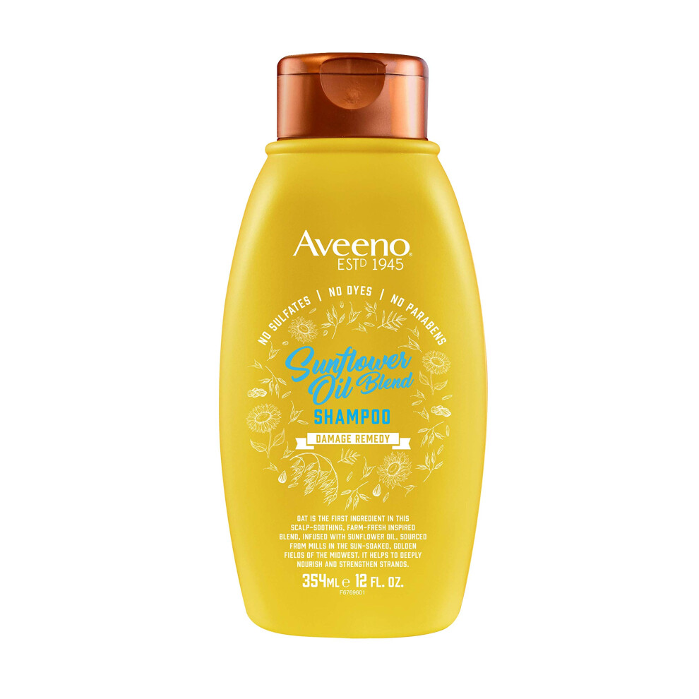 Aveeno Deep Moisturizing Sunflower Oil Blend Shampoo with Oat for Dry Damaged Hair  Dye  Paraben & Sulfate Surfactants Free  12 Fl Oz