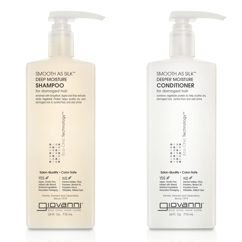 GIOVANNI HAIR CARE PRODUCTS Giovanni Smooth as Silk Deeper Moisture Shampoo & Conditioner Set  24 Oz. Calms Frizz  Detangles  Wash & Go  Co Wash  No P