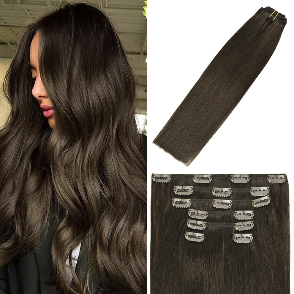 Windtouch Unisex Brown Clip In Hair Extensions Human Hair Dark Hair Extensions Remy Hair Extensions 18Inch 70G #2 7Pcs