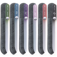 GERMANIKURE Czech Crystal Glass Nail File 6 Pack in Suede Leather Case - Professional Manicure & Pedicure Products for Smooth Easy Shaping of Natural