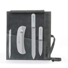 GERMANIKURE Crystal Glass Nail File Set in Light Gray Suede Case - Handmade in Czech Republic - Professional Manicure & Pedicure Supplies - Glass