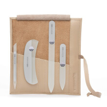 GERMANIKURE Crystal Glass Nail File Set in Light Blue Leather Case - Handmade in Czech Republic - Professional Manicure & Pedicure Supplies - Gla