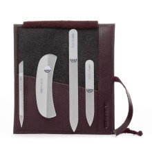 GERMANIKURE Crystal Glass Nail File Set in Eggplant Purple Leather Case - Handmade in Czech Republic - Professional Manicure & Pedicure Supplies - Gl