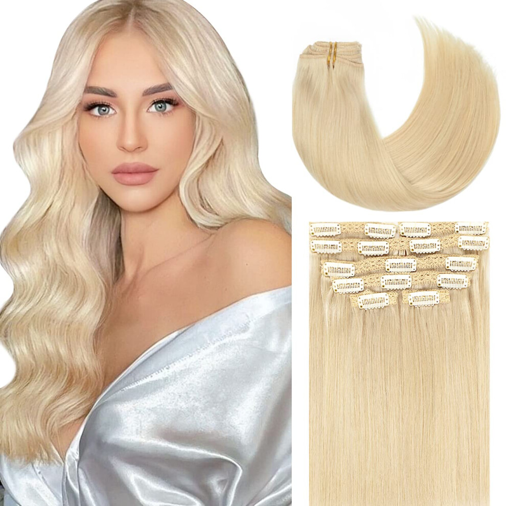 Snï¿½L Unisex Silver Lacer Hair Extensions Clip In Human Hair Light Platinum Blond #60A 120G 7Pcs Per Set Silky Straight 100% Clip In Hair Extensions Remy Human Hair 16 In