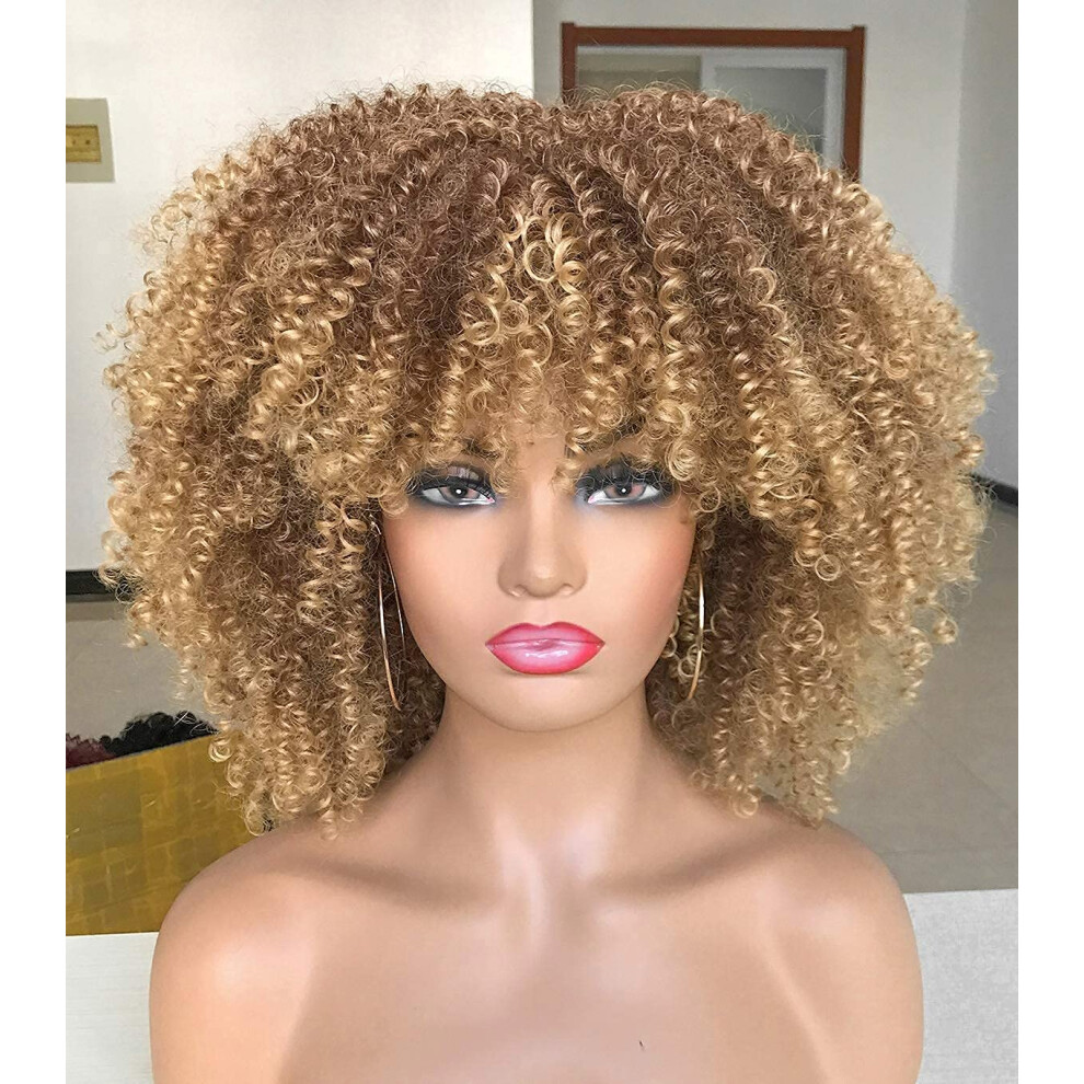 Cc Vlasy Unisex Black Curly Afro Wigs For Women Short Kinky Curly Wigs With Bangs 14Inch Blonde Afro Hair Synthetic Fibre Wigs