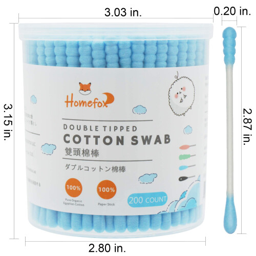 HOMEFOX Blaue Baumwollstäbchen Spiral - 200 Stück Organische Q-Tips 1