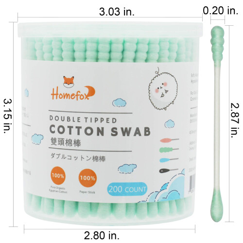 HOMEFOX Grüne Baumwollstäbchen Spiral - 200 Stück Bio-Baumwoll-Q-Tips 1