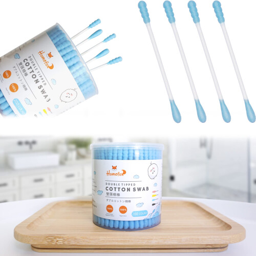 HOMEFOX Blaue Baumwollstäbchen Spiral - 200 Stück Organische Q-Tips