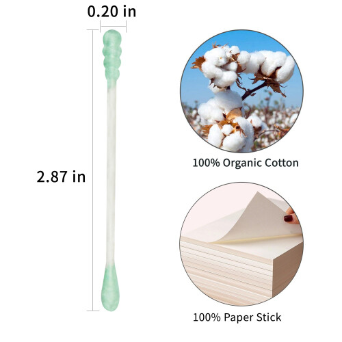 HOMEFOX Grüne Baumwollstäbchen Spiral - 200 Stück Bio-Baumwoll-Q-Tips 2