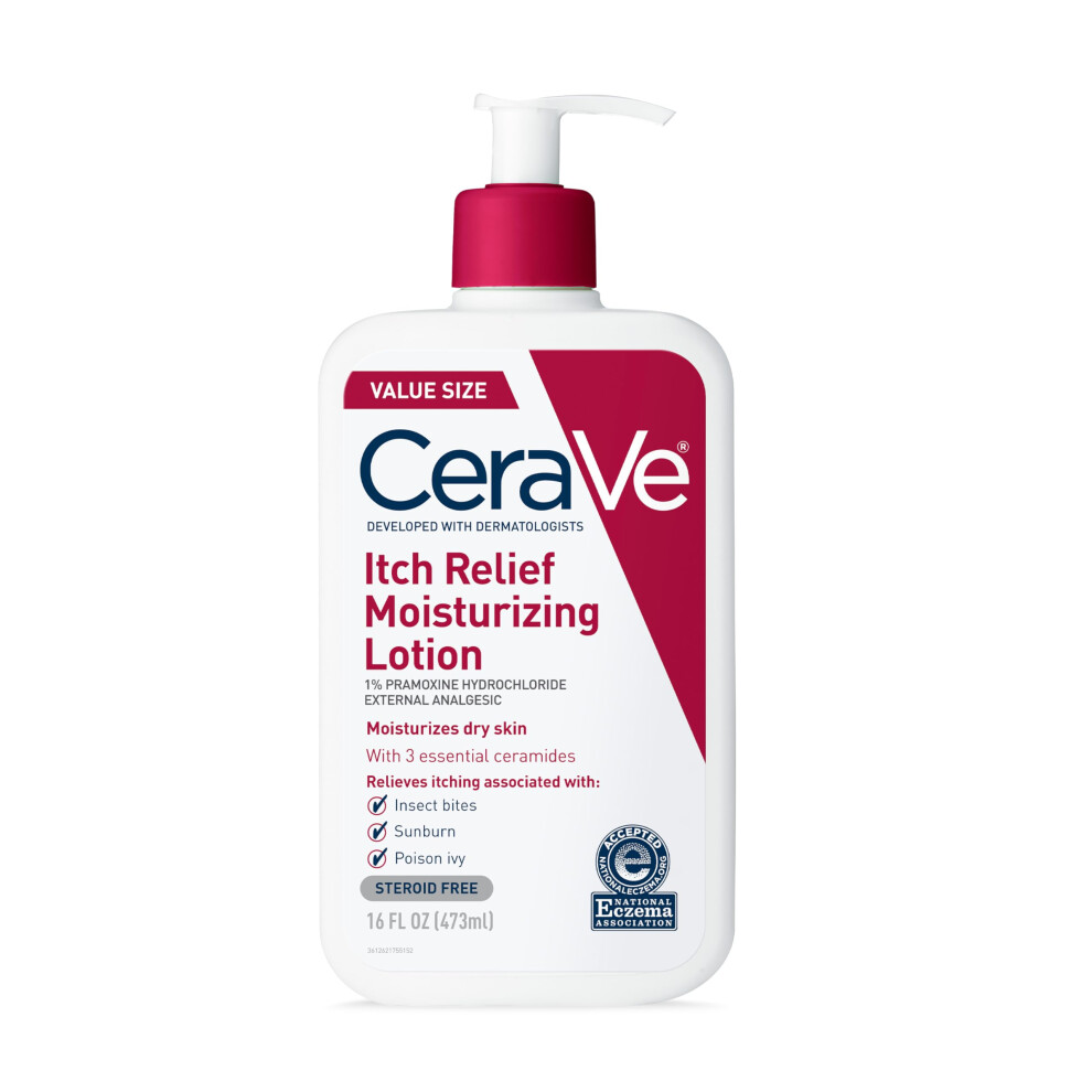 CeraVe Anti Itch Moisturizing Lotion with Pramoxine Hydrochloride | Relieves Itch with Minor Skin Irritations  Sunburn Relief  Bug Bites | 16 Ounces
