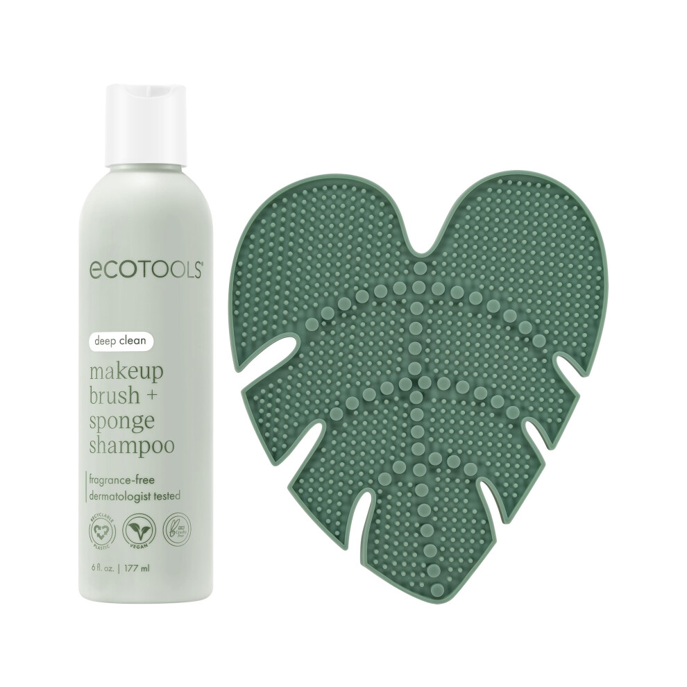 EcoTools Makeup Brush Cleansing Pad + Deep Clean Shampoo Bundle  Brush Cleaner Mat & Makeup Brush Cleanser For Deep Cleaning Tools  Clean Formula  Cru