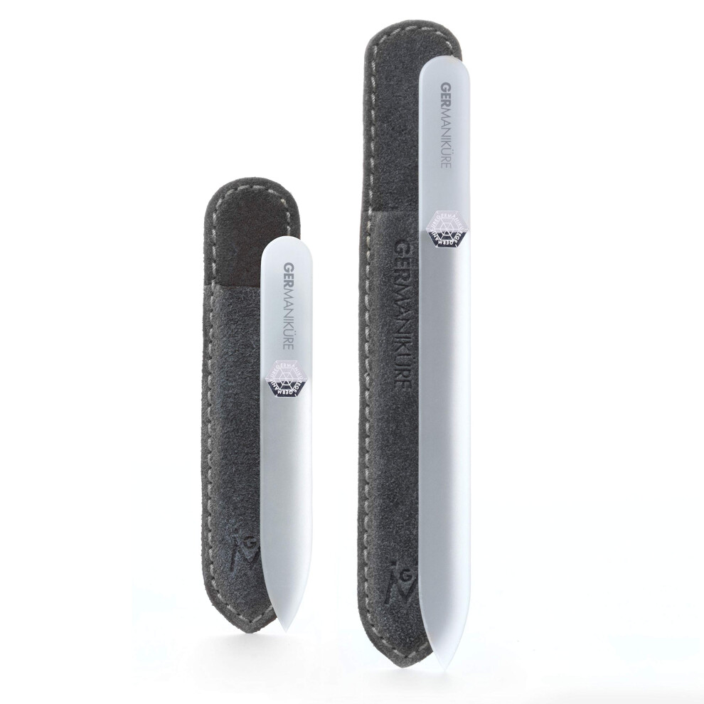 Germanikure Gray Glass Nail File Set In Suede Cases - Ethically Made In Czech Republic - 2Pc Fingernail File & Small Travel Nail File - Professional M