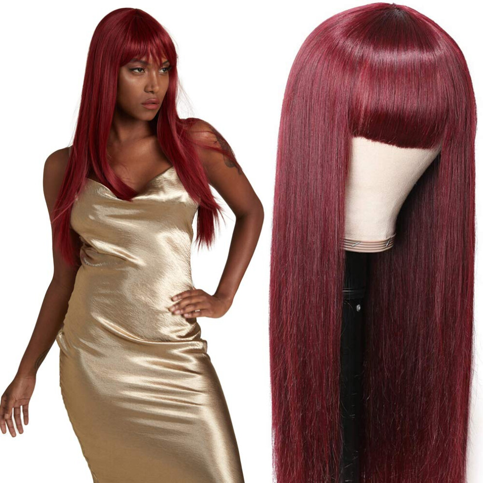 Spotlight Straight Human Hair Wigs With Bangs 130% Density None Lace Front Wigs Brazilian Virgin Hair Glueless Machine Made Wigs For Black Women Burgu