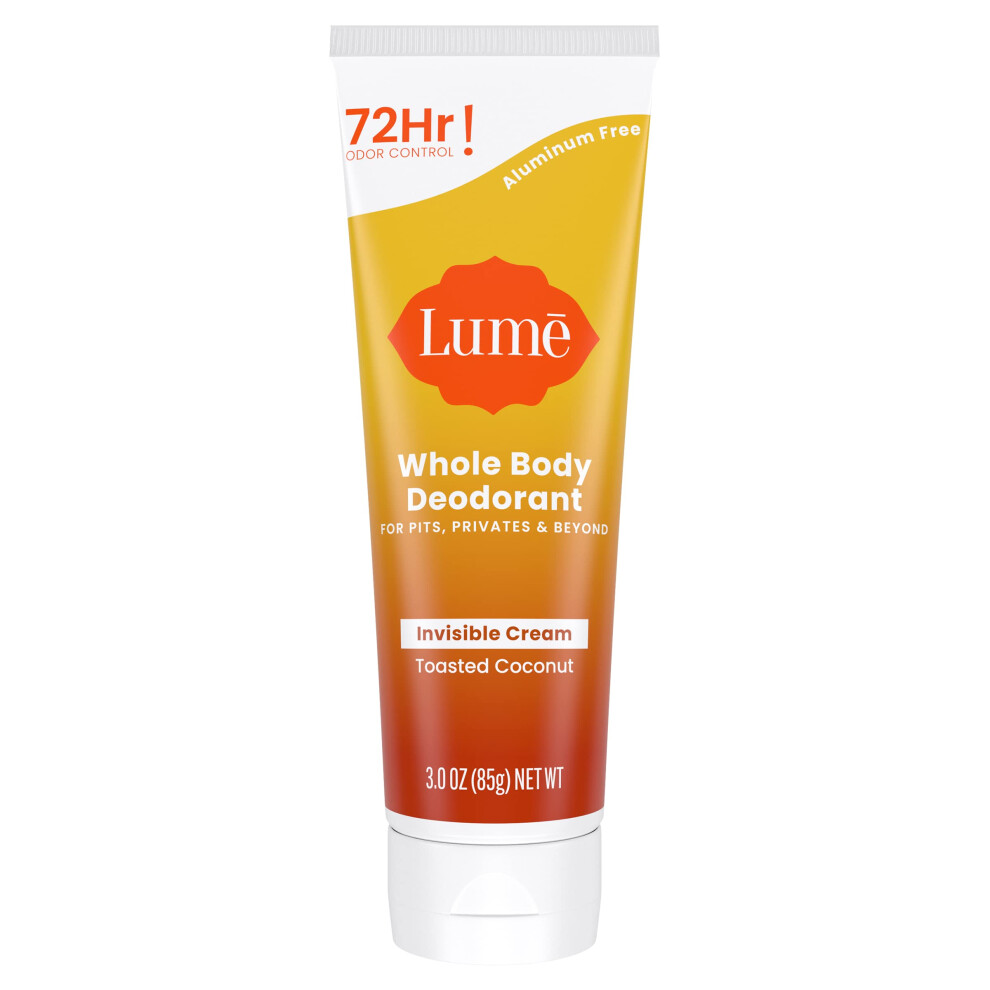 Lume Whole Body Deodorant - Invisible Cream Tube - 72 Hour Odor Control - Aluminum Free  Baking Soda Free  Skin Safe - 3.0 ounce (Toasted Coconut)
