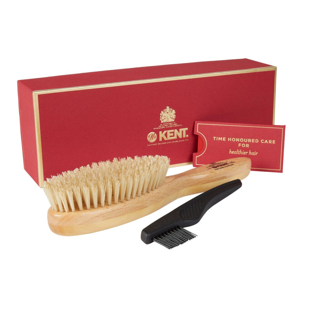 Kent LHS9 Satinwood Pure White Wire-Laid Natural Boar Bristle Oval Hairbrush in a Silk Lined Presentation Case for Daily Grooming Medium Thickness Hai
