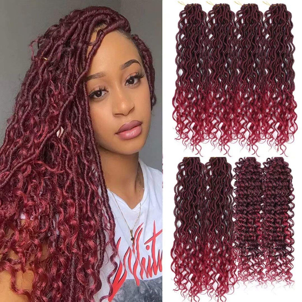 Yorostar Unisex Red Burgundy New Goddess Locs Crochet Hair 8 Packs 18Inch River Locs Crochet Hair Curly Faux Locs Crochet Hair With Curly End Boho Faux Locs Synthetic Hai