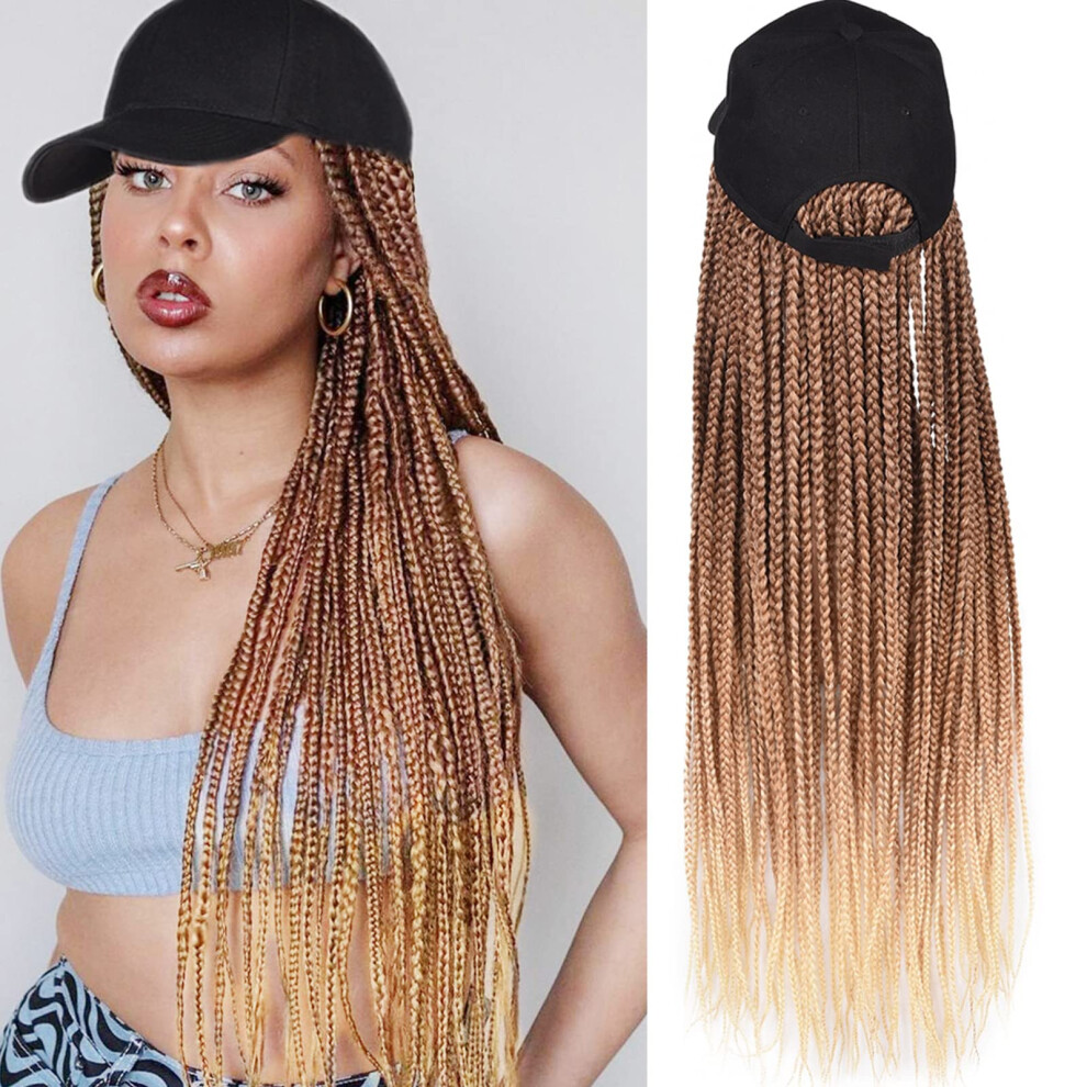 Yunkang Braided Baseball Cap Wig Box Braid Hair Extensions With Hat Ombre Blonde Synthetic Hair Black Cap Wig With 24Inch Long Braiding Hair For Women
