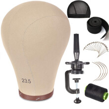 ZGCYSMHT 23.5 Inch Wig Head Cork Canvas Block Head Mannequin Head With Stand for Making Wigs (23.5 inch)