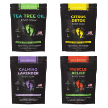 Daglig botemedel Foot Soak Salts- Variety Pack of 4- Tea Tree Oil Muscle Relief Calming Lavender & Citrus Soak- Foot Paint Sareness Athletes Foot