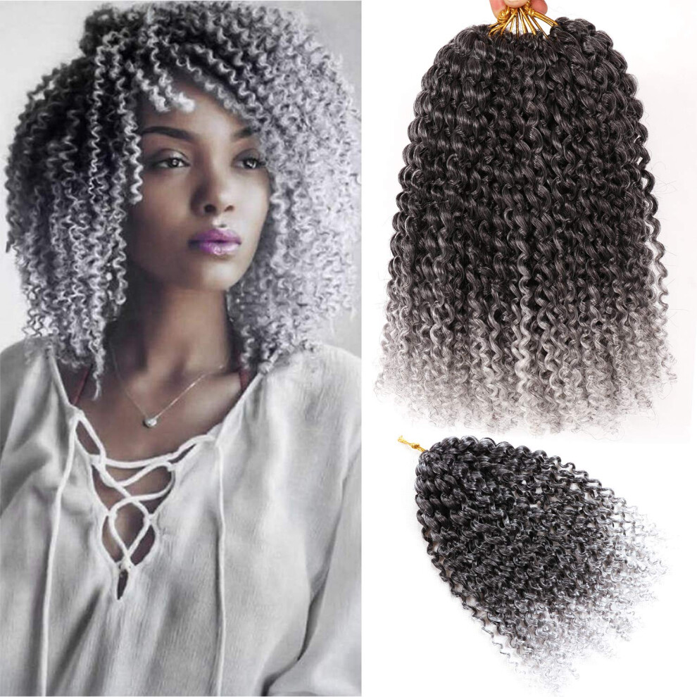 Coocoojoo Unisex Black 10 Inch Short Passion Twist Hair 8 Bundles Kinky Curly Crochet Hair For Women Curly Braiding Hair Crochet Braids Hair (8Bundles10 Inch 1B/Gray)