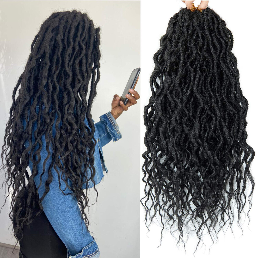 Bekjdiof Unisex Faux Hair Goddess Locs Crochet Hair 6Packs 24Inch Pre-Looped With Soft Curly Ends Dreadlocks Wavy Faux Crochet Locs Synthetic Braids Extensions 72Stra