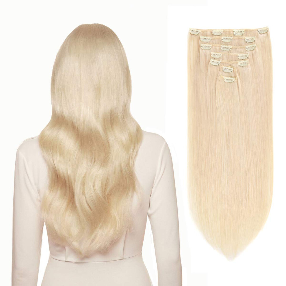 Luckyaisha Clip In Hair Extensions Real Human Hair 120G 7Pcs Human Hair Clip In Extensions 14 Inch Lightest Blonde #613 Thickened Straight Real Hair Extensions C