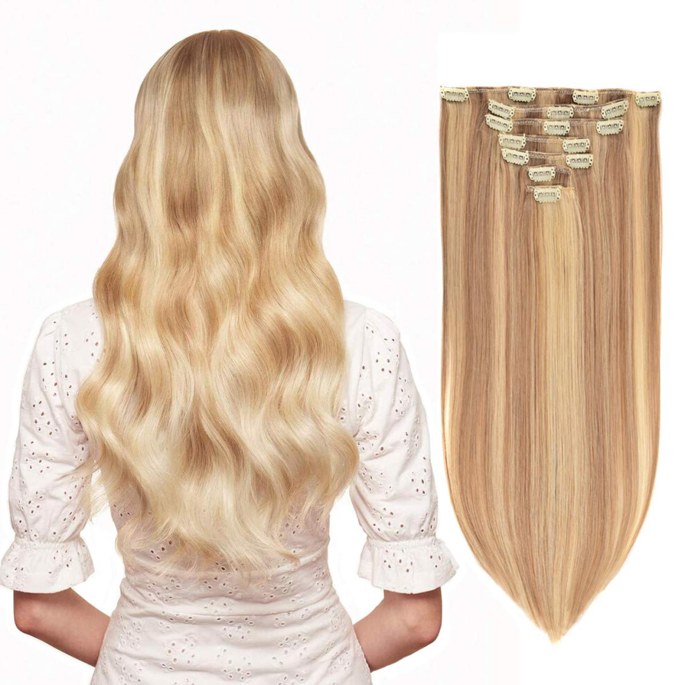 Luckyaisha Clip In Hair Extensions Real Human Hair 120G 7Pcs Human Hair Clip In Extensions 16 Inch Ash Blonde To Lightest Blonde #18/613 Thickened Straight Real